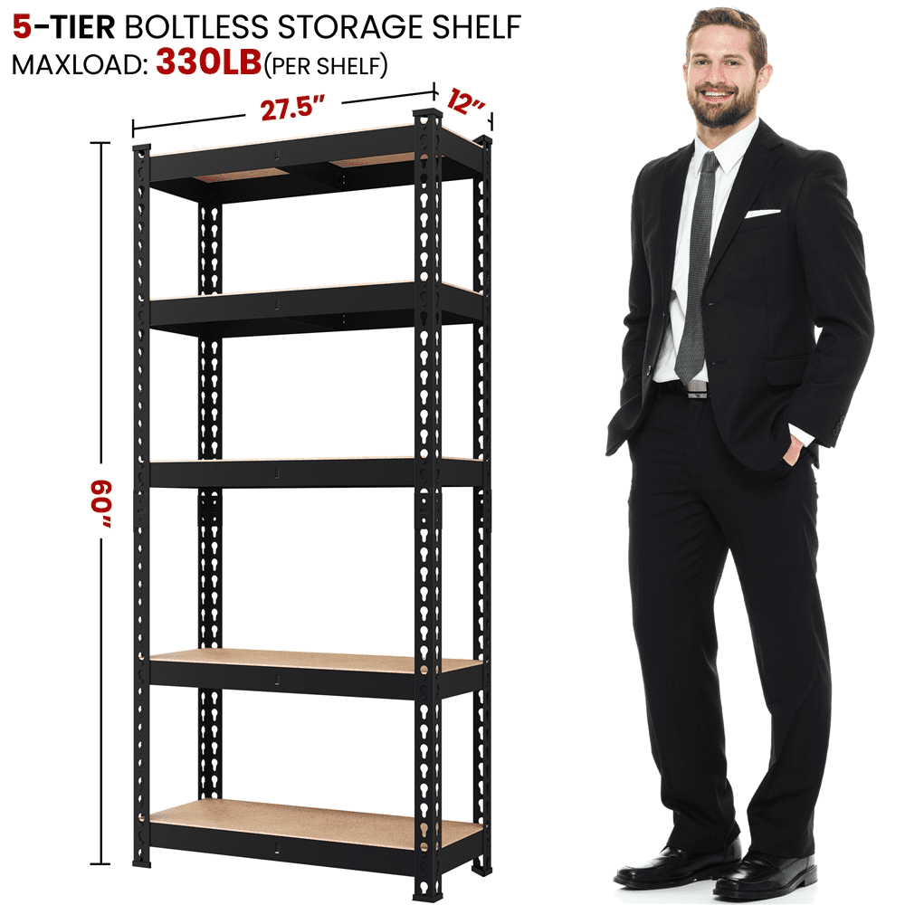 Yaheetech 60''H 5-Tier Metal Boltless Adjustable Storage Shelf, Black