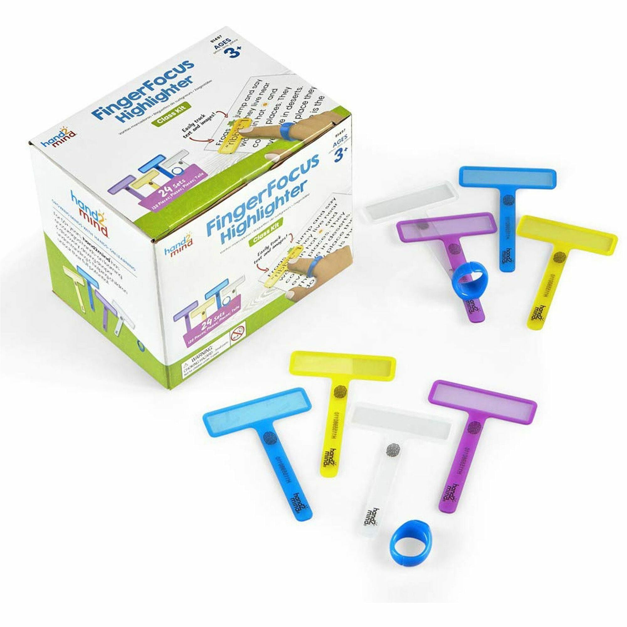 hand2mind Finger Focus Highlighter 24-Pack, Dyslexia Tools For Kids, Guided Reading Strips, ADHD Tools, Colored Overlays for Reading, Reading Tools for Kids, Calm strips, Homeschool Supplies, Ages 3+