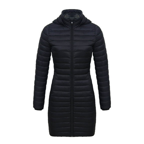 Qetyuw Quilted Long Down Coat for Women Winter Warm Long Sleeve Hooded Coats Plus Size Full Zip Up Casual Jacket Outwear