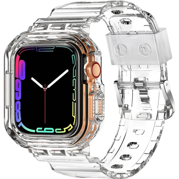 FIMART Compatible for Crystal Clear Apple Watch Bands 38/40/41mm, Jelly Sport Strap & Bumper Case Cover for Men Women (Clear)