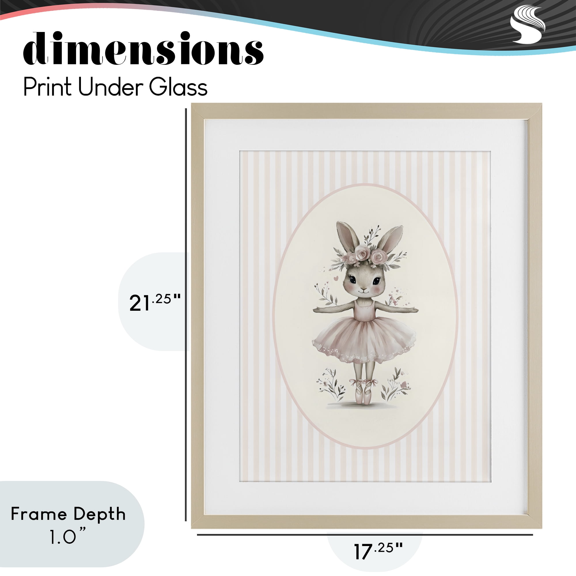 Stupell Industries Nursery Ballerina Bunny Striped Birch Framed Print Under Glass, design by LSR Design Studio