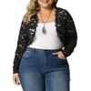 MODA NOVA Juniors Plus Size Sheer Floral Lace Shrug Open Front Crop Cardigan Black 1X