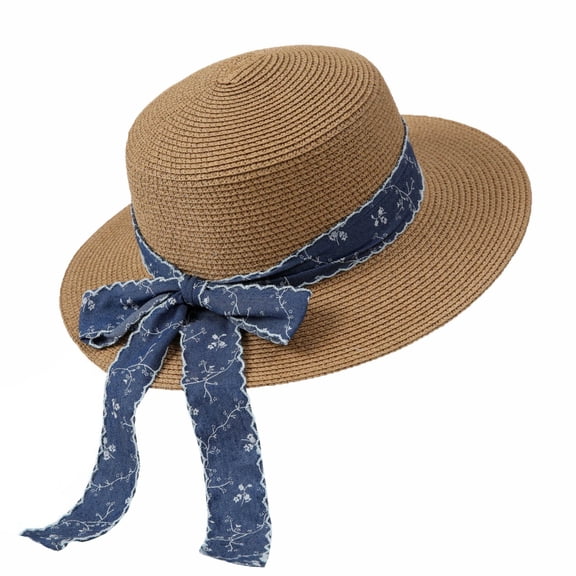Nfurl Women's Straw Hats for Sun Protection Wide Brim Summer Hats Elegant Bowknot Sun Hats for Tea Party Beach Vacation Gardening Travel,Khaki