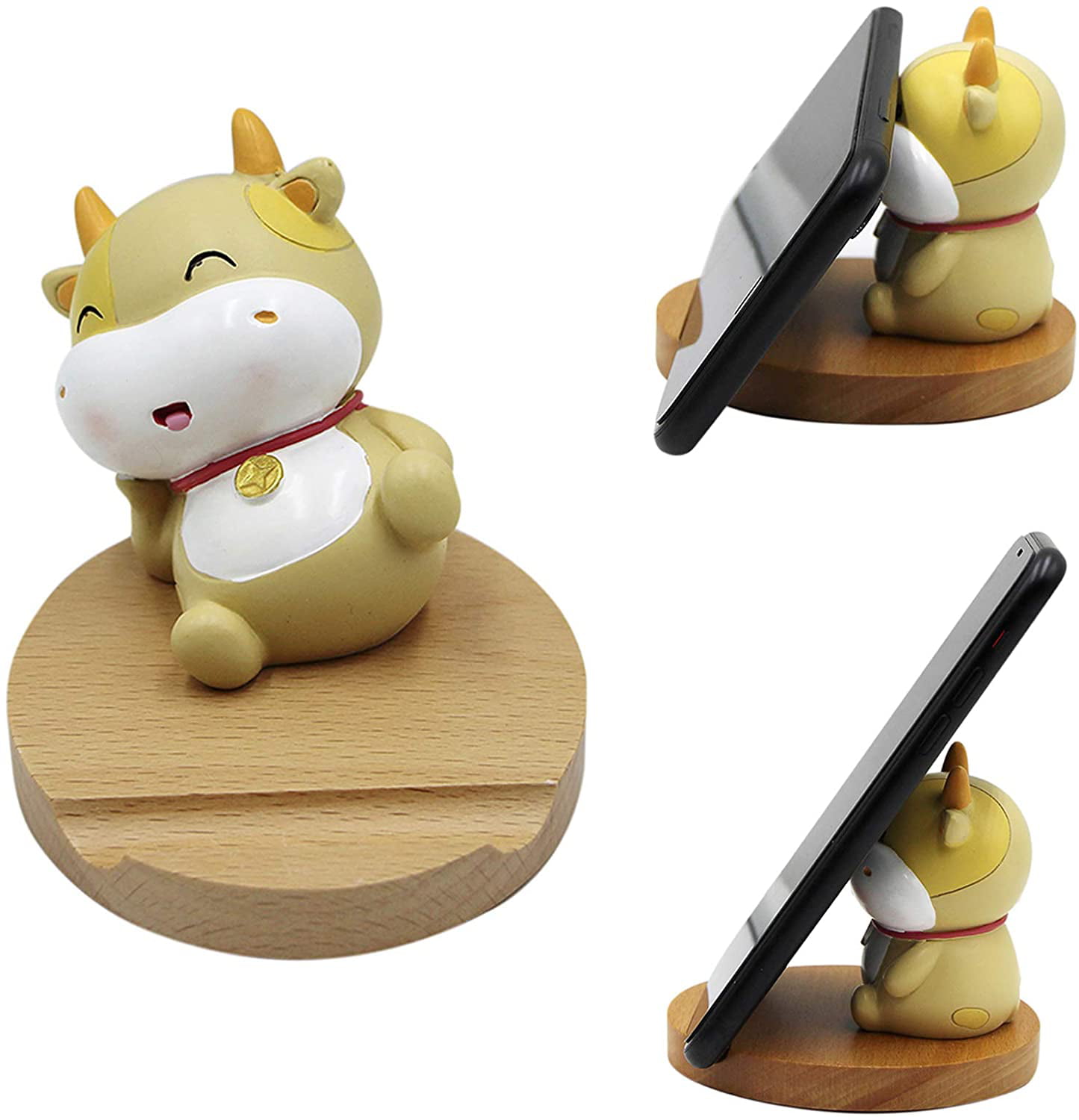 Cute Cell Phone Stand Wooden Desktop Phone Holder Cow Animal Smartphone  Tablet Stand Office Home Decor 
