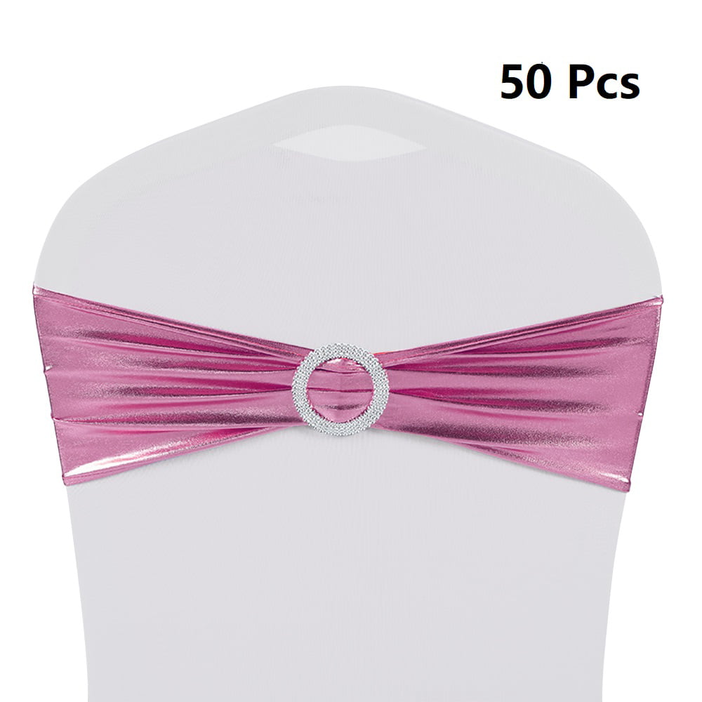 10-100 Shiny Foil Spandex Chair Sash Cover Bow Wedding Banquet w/ Buckle Slider 