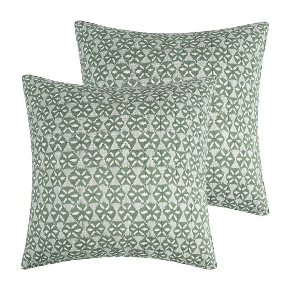 Levtex Home - Kemala Sage - Euro Sham - Ikat - Sage and Cream - (26x26in.) - Reversible - Cotton