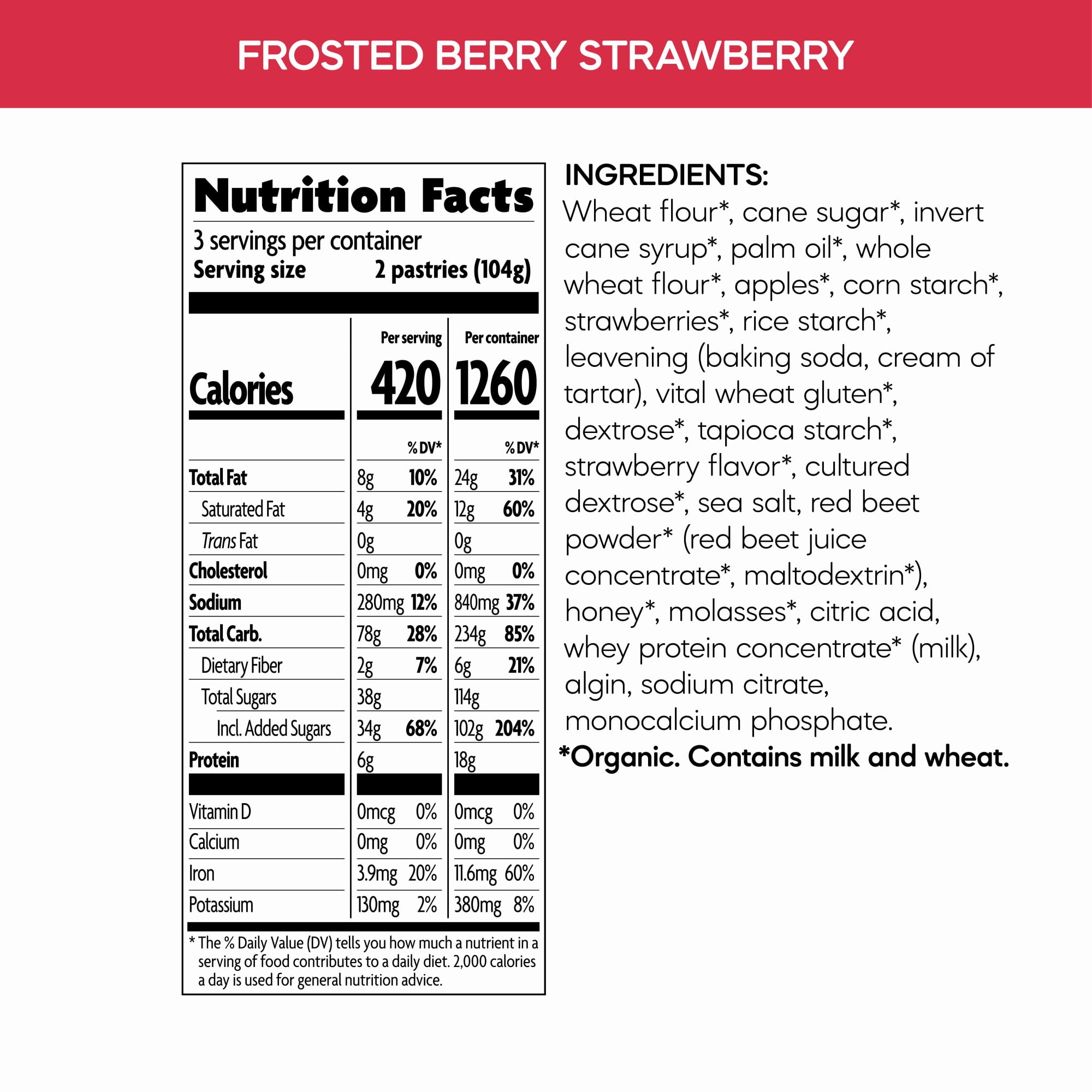(3 pack) Nature's Path Organic Toaster Pastries, Frosted Berry Strawberry, 11oz Box