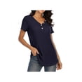 thumbnail image 1 of HULKLIFE Short Sleeve Casual Women's Wear,Womens Waffle Knit Tunic Tops Long/Short Sleeve Loose Fitting Daily Casual Button Up Basic Henley Tops,Navy Blue S, 1 of 5