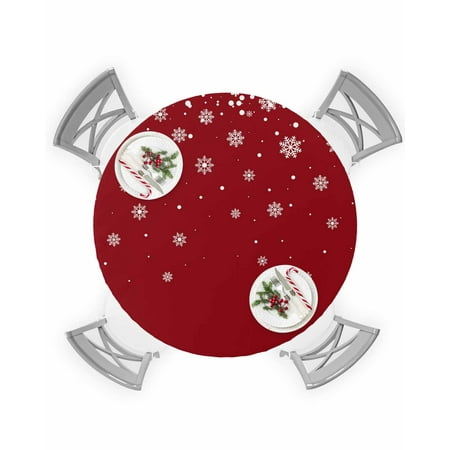 

Round Tablecloth with Elastic Merry Christmas Snowflakes Polka Dots Red Texture Waterproof Table Cover Wipeable Fitted Table Cloths for 45 -54 Round Tables Dining Kitchen Indoor Outdoor Use