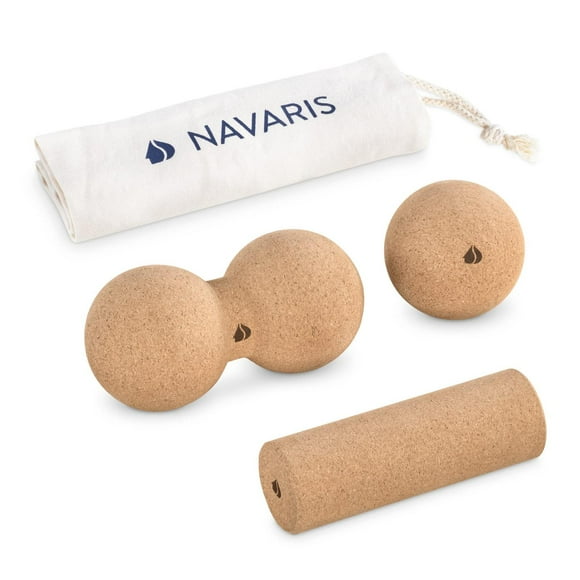 Juego de Bolas para Masajes Navaris Corcho con Rodillo y Bolsa de Transporte