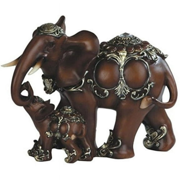 George S. Chen Imports SS-G-88102, Thai Elephant with Baby Wood-Like Design Figurine