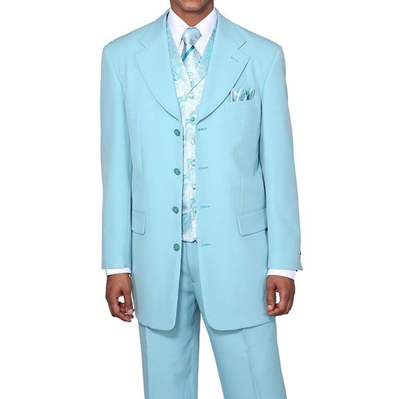 Single Breasted ,Double Vent, Fashion Suit With Vest, Tie & Hankie