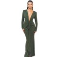 thumbnail image 1 of Vestido largo UEHCNFU para mujer, cuello en V profundo, ajustado fruncido, verde, 1 of 6