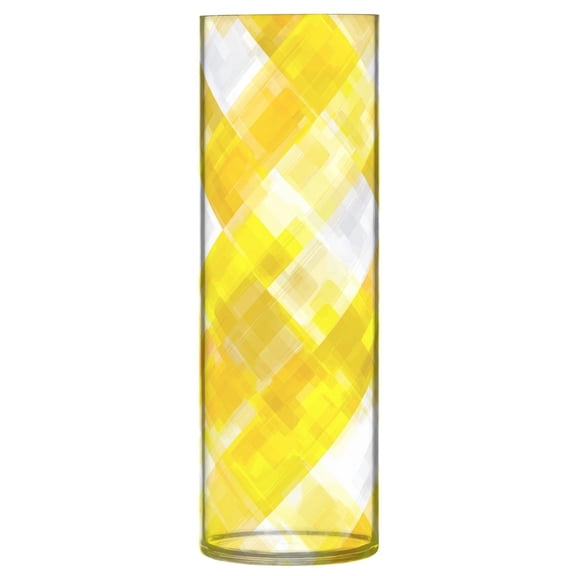 Shatterproof Plastic Vase 11.8" Tall Cylinder Vase for Fresh Flowers Home Decor Yellow and White Checkered Squares