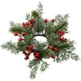 thumbnail image 5 of 2 Pcs Christmas Artificial Pine Candle Rings Wreaths, Red Berry, Greenery Garland Candle Ring, 3 Inch Center, Xmas Candlerings for Pillar Candle Holiday Mantle Table Decor, 5 of 5
