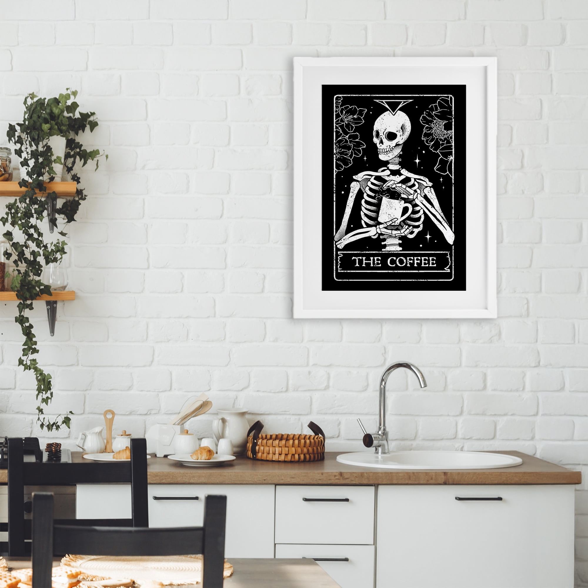 Stupell Industries The Coffee Skeleton Tarot White Framed Print Under Glass, design by EduEly Designs
