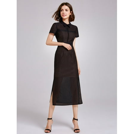 - Alisa Pan Women's Elegant Tea Length Sheer Mesh Wear to Work Summer Business Shirt Midi Dresses for Women 07169 Black US 4