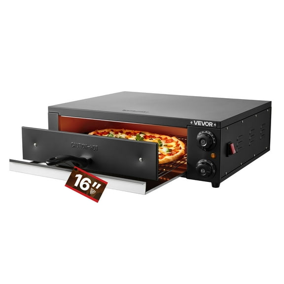 VEVOR Electric Pizza Oven, 16 in Countertop Pizza Oven, 77 to 572°F Temp Range, 1750W Indoor Pizzas Maker w/Timing & Temp Control, Pizzas Cooker w/Dual Heat Tube, Grill Rack, for Kitchen & Commercial