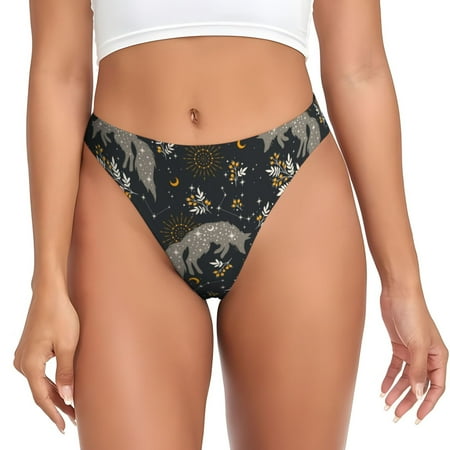 Qokaie Vintage Moon with Plants and Fox Printed Women s Cotton Thong Underwear  Sexy Breathable Panties G-string-XX-Large