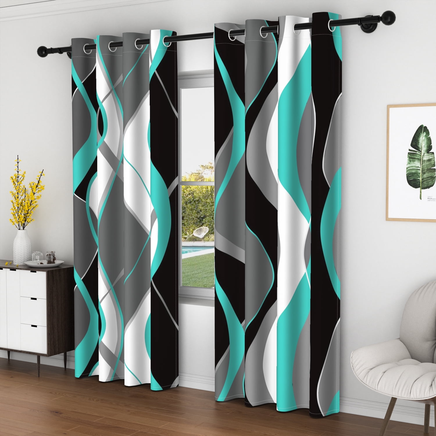 Lfeey Blackout Drapes Thermal Insulated Room Darkening Curtains, Cyan Gray, 2 Panels set