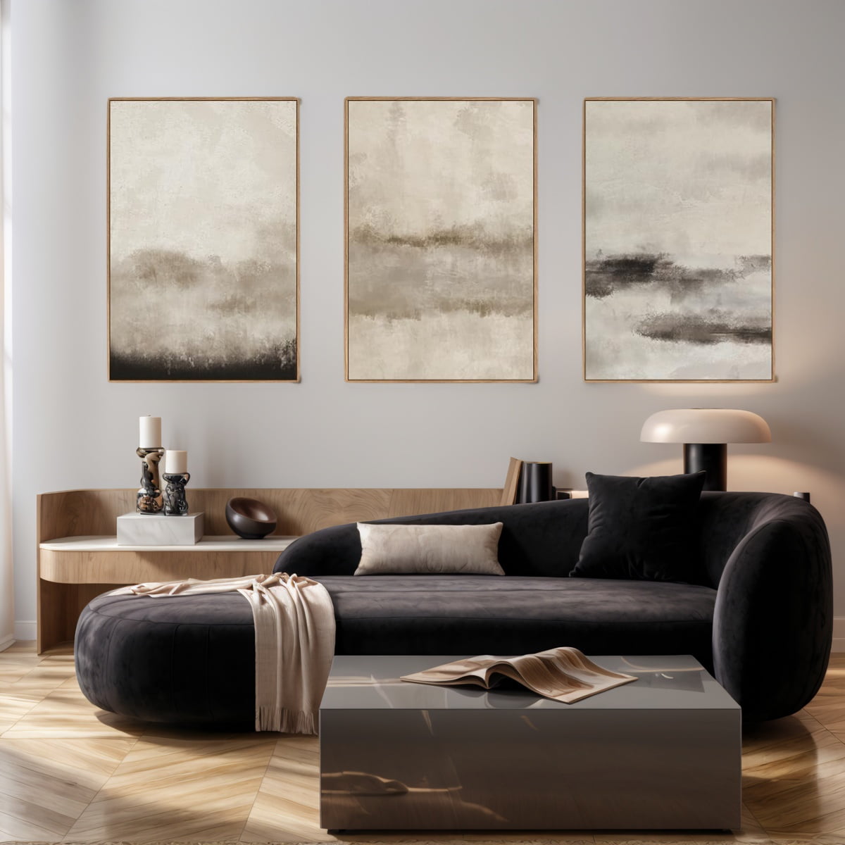Large Abstract Canvas Wall Art Minimalist Watercolor Wall Decor Modern Neutral Framed Art Painting Set of 3 for Living Room Bedroom Dining Room Office 24"x36".