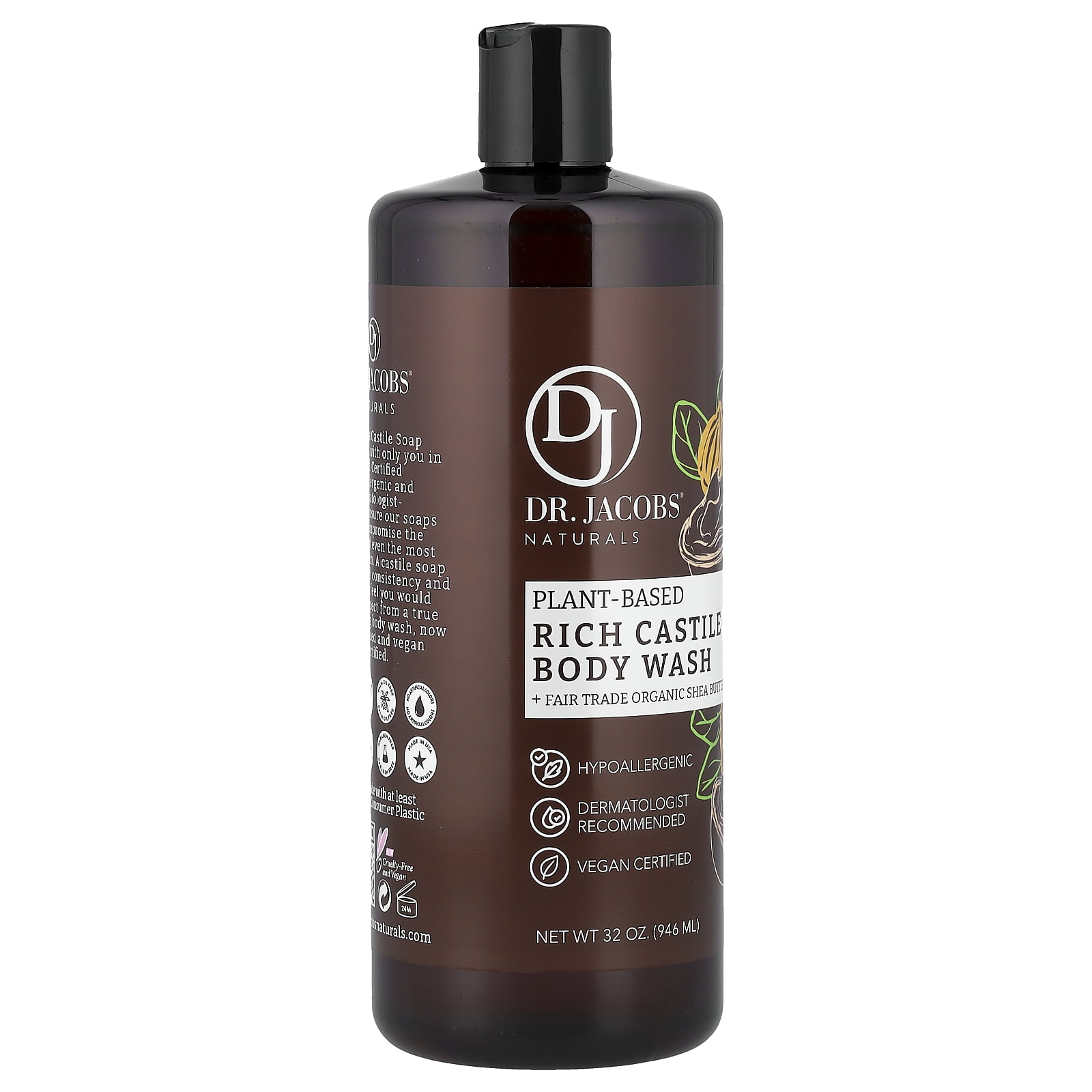 Dr. Jacobs Naturals Plant-Based Rich Castile Body Wash, Organic Shea Butter, 32 oz (946 ml)