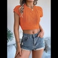 thumbnail image 4 of Suéter de Verano de Corta con Cuello Redondo, Corta, Tejido de Punto y Corte Ajustado, Elástico, de Color Liso para Mujer. Color Naranja M, 4 of 10