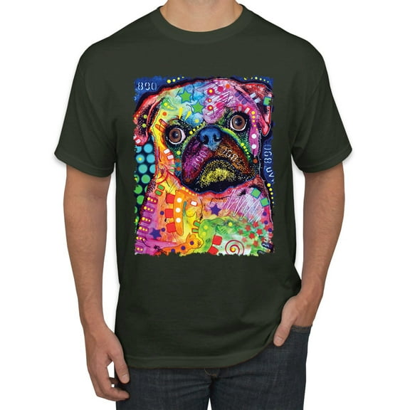 Funny Neon Pug | Dean Russo Art Animal Lover Men's T-Shirt, Forest Green, Small