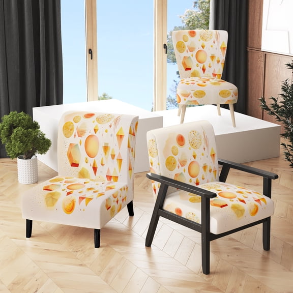 Designart "Yellow Multi Shape Abstract V" Upholstered Modern & Contemporary Accent Chair and Modern & Contemporary Arm Chair - Multiple Color & Pattern