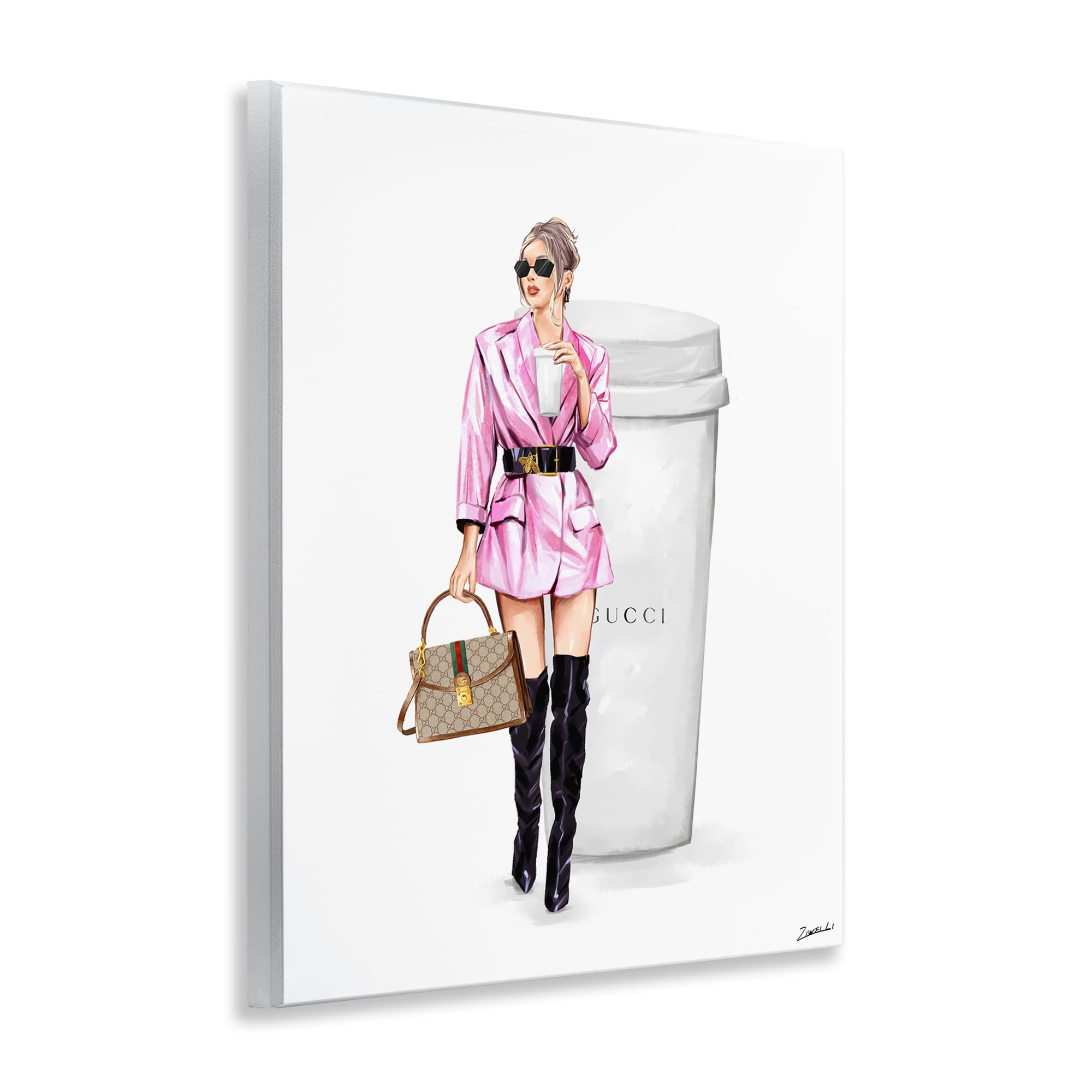 Stupell Industries Glam Woman with Coffee People Painting Unframed Art Print Wall Art, 11 x 14