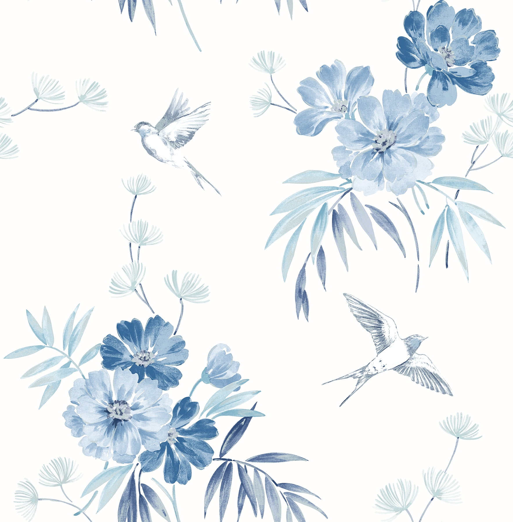 Brewster Deja Blue Floral Wallpaper 