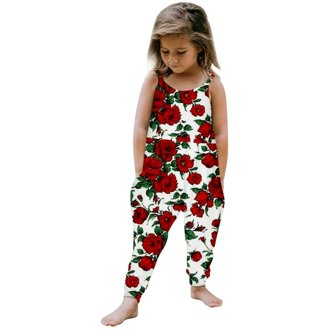 MIASHUI Girl's Jumpsuits Summer Long Pants Rompers Sleeveless Overalls for Kids,White,5-6 Years