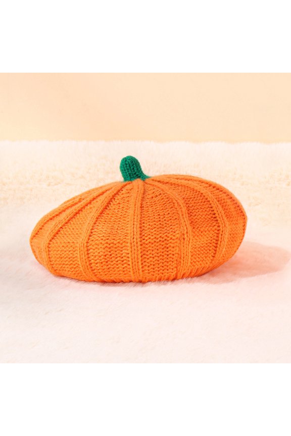 Sales 2026 Under $5 Orange Beret Hats for Women GIJNRIUIUA Halloween Pumpkin Hat Winter Warm Cotton Running Sports Warm Parent Child Knitted Hat Newsies Cabbie Hat
