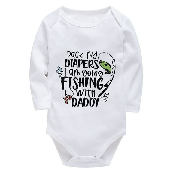 Pack My Diapers I'm Going Fishing With Daddy Newborn Neutral Outfits Long Sleeve Neutral Onesie White Boys Outfits