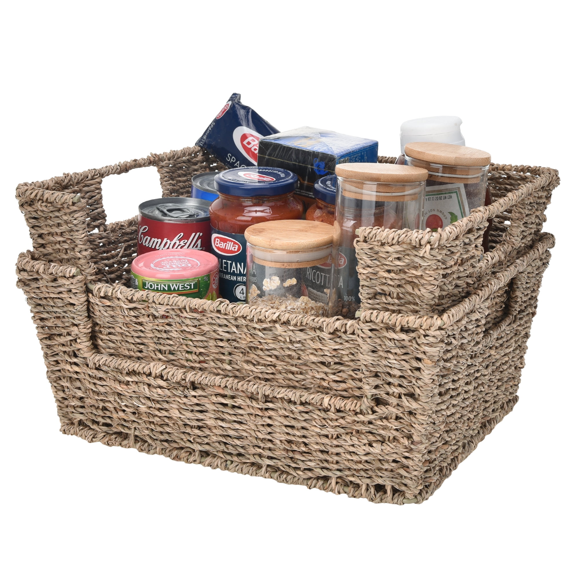 Set Of 3 Lined Wicker Basket Hamper With Lid Woven Xmas Storage Gift Box Resin N 
