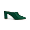 thumbnail image 3 of BLISSFUL STEP Women's Pearl Bow Block Heel Slides Mules Dark Green 9, 3 of 7