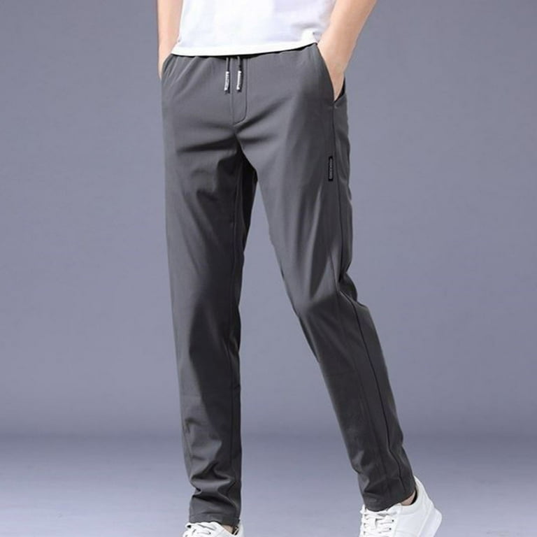 Fusipu Men Pants Elastic Waist Trendy Polyester Casual