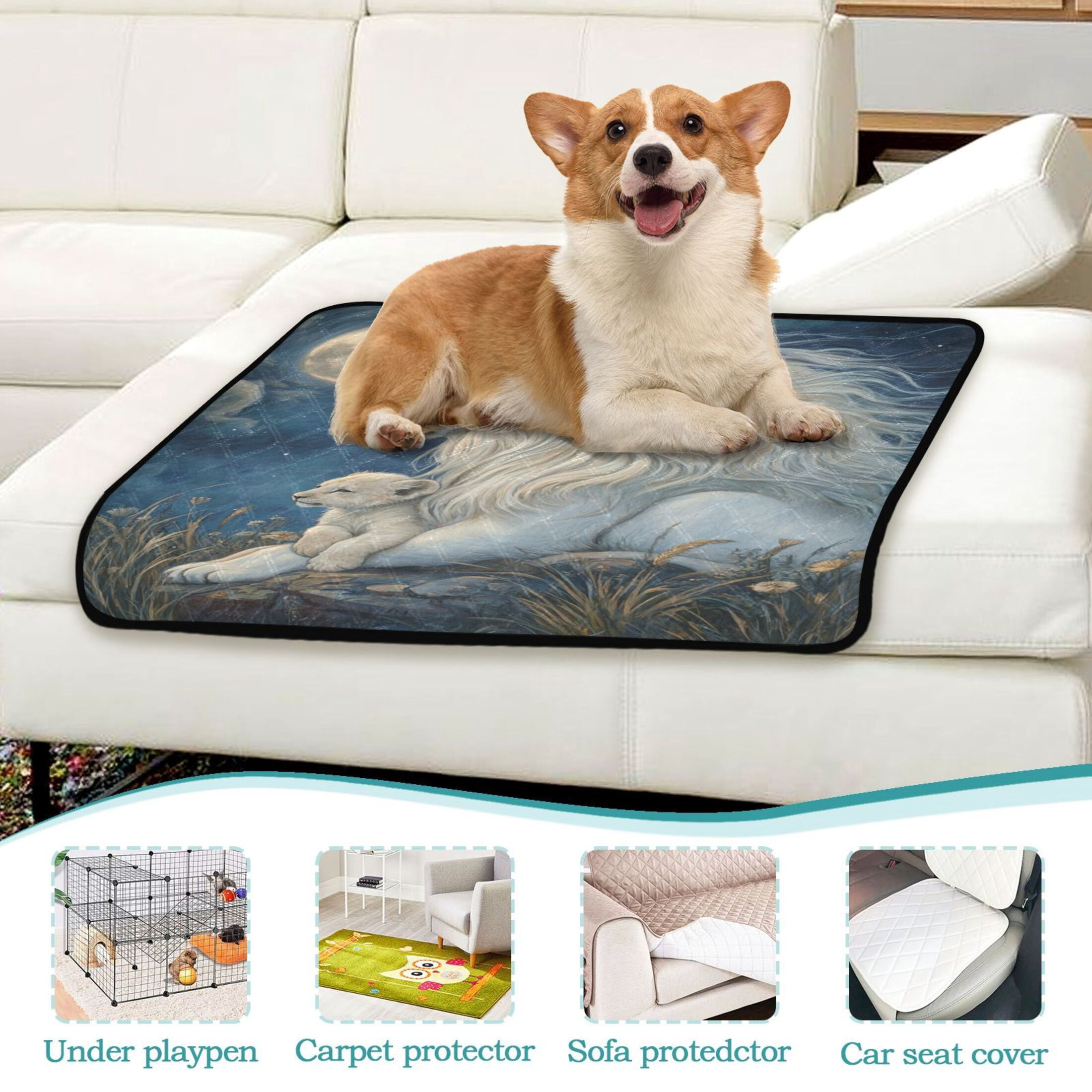 Qxltty White Maned Lion Cat litter Pads Pet Set of 3 Diaper Mats Center Anti-leakage Layer Absorbent Soft and Comfortable