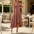 thumbnail image 4 of Atogsazn Women's Summer Sleeveless Maxi Dress Flowy Crew Neck Fitted Waist Asymmetric Ruffle Hem Dresses Rose Gold L Fashion, 4 of 9