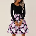 thumbnail image 4 of Women's Halloween Dress Witch Hat Skeleton Crew Neck 1950s Hepburn Classic Tea Length Dress Long Sleeve Cocktail Funny Fall Dress with Belt XL, 4 of 7