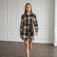 thumbnail image 3 of Women Plaid Polyester Shirt Dresses, Casual Color Block Long Sleeve Fake Pocket Belted Woolen-Look Mini Shirt Dress, 3 of 6