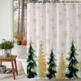 thumbnail image 2 of Christmas Tree Shower Curtain, 60" x 72", Green Gold Trees Snowflakes Linen Texture Waterproof Bathroom Curtain Washable Shower Curtain Set with 12 Hooks, 2 of 6