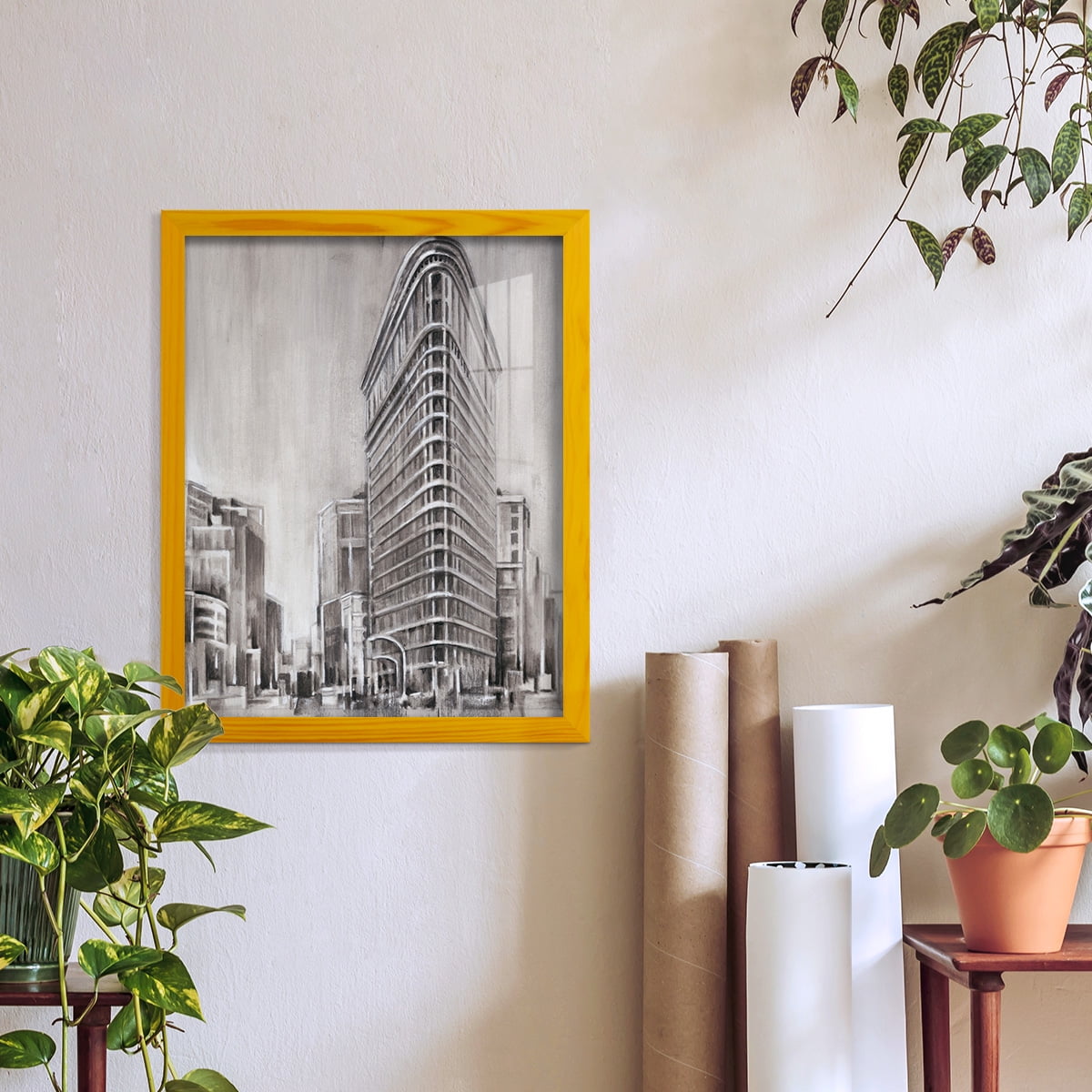 Art Deco Cityscape II -Framed Print w/glass-Sunflower Yellow