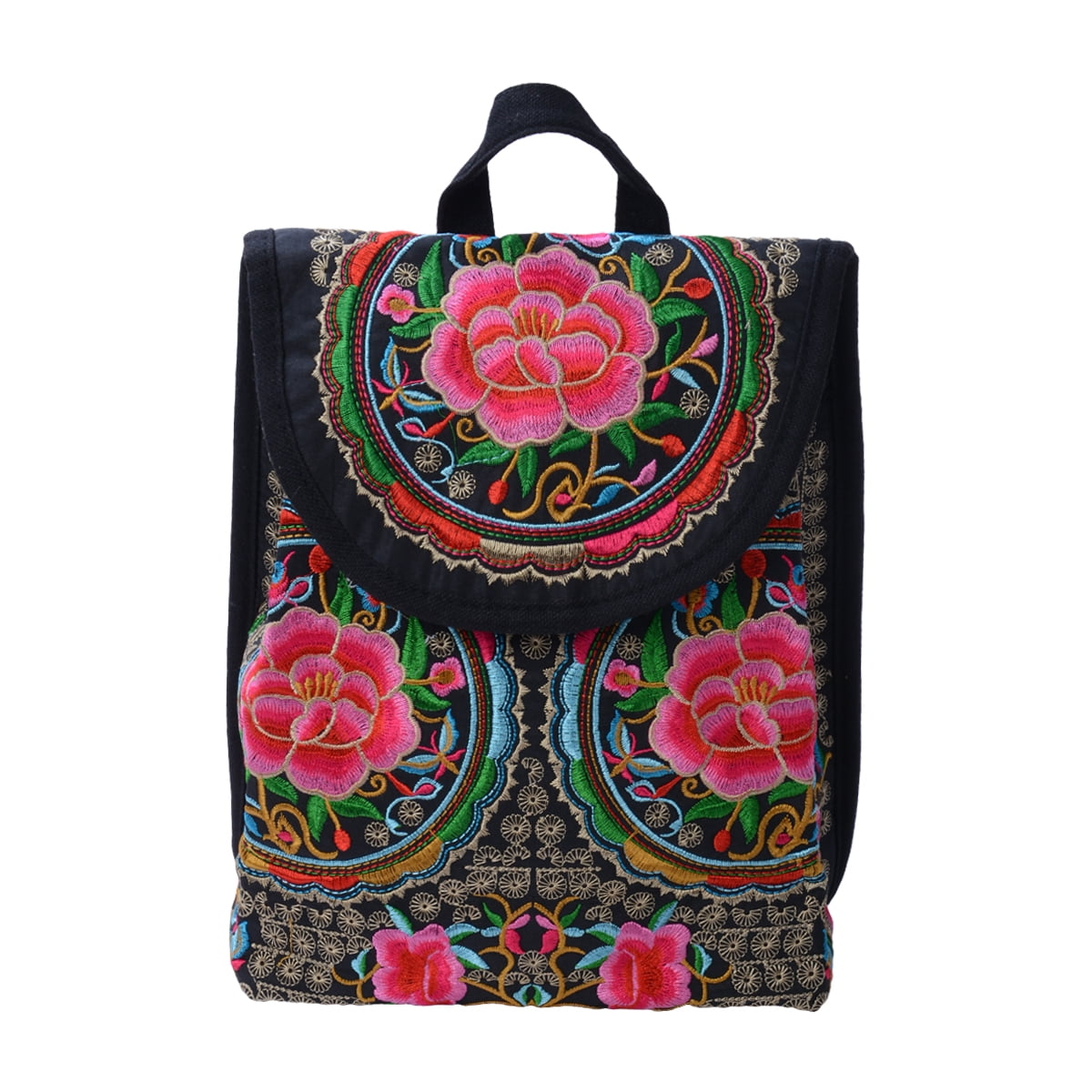Women's Floral Embroidered Backpack Ethnic Travel Bookbag Crossbody Shoulder Bag 