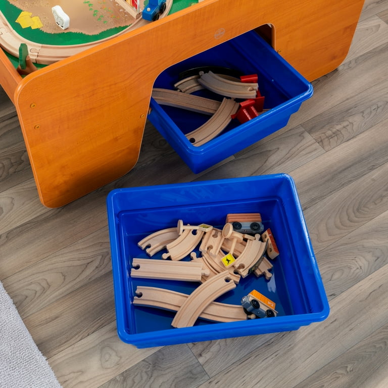 KidKraft Ride Around Town Wooden Train Set and Table with Storage Bins and 100 Pieces Honey Walmart