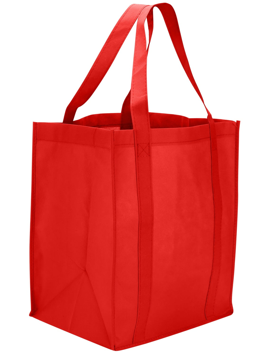 MCB Reusable Reinforced Handle Grocery Tote Bag Large (10 pack) Red