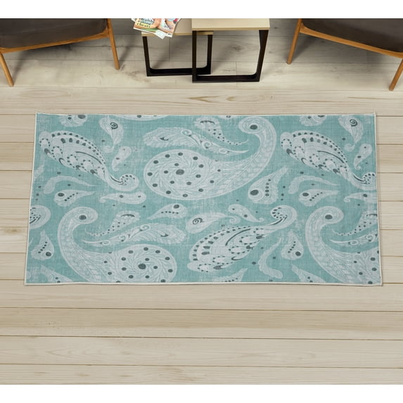 Floral Decorative Rug, Paisley Flower Classic Turkish Oriental Design Dots and Leafs Illustration, Quality Carpet for Bedroom Dorm and Living Room, 6 Sizes, Pale Seafoam, by Ambesonne