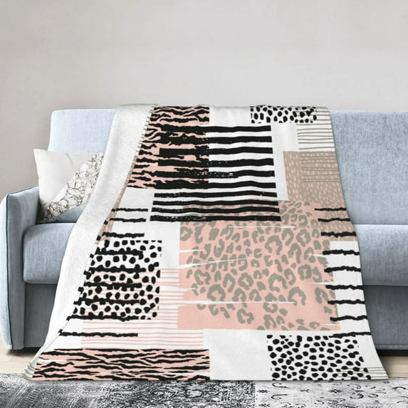 DouZhe Ultra-Soft Micro Fleece Lightweight Flannel Bed Blanket, Trendy Hand Drawn Animal Textures Print Cozy Warm Throw Blankets, 50"x40"