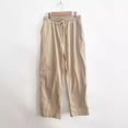 thumbnail image 3 of Pantalones casuales elásticos con bolsillos de algodón y lino para mujer de Europa y América., 3 of 6