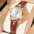 OLEVS Classic Leather Watches for Women, Business Dress Diamond Roman